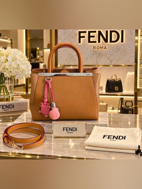 Fendi Handbags - Fendi Tan 2Jours Petite Leather Bag w/Pink Charm & unbranded leather strap